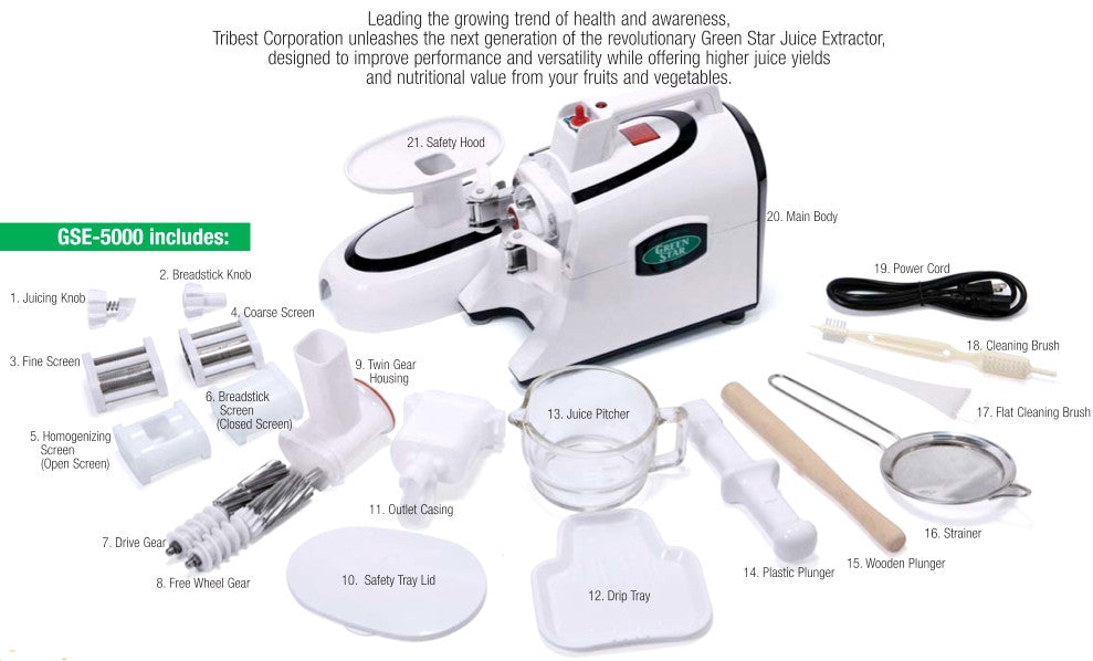 Tribest Green Star Elite GSE-5000-220V Jumbo Twin Gear Juice Extractor, 220V